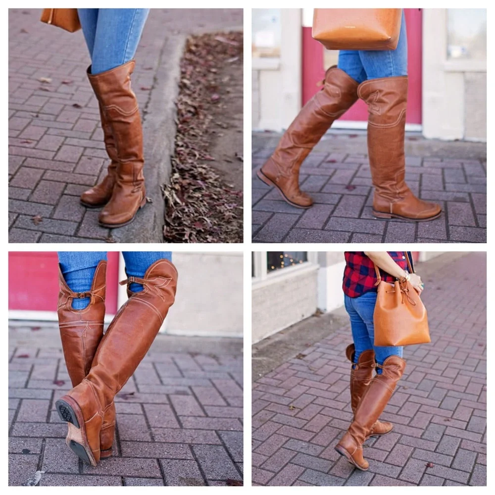 Timberland Lucille Flat Tall Knee Boots Tan Leather 6